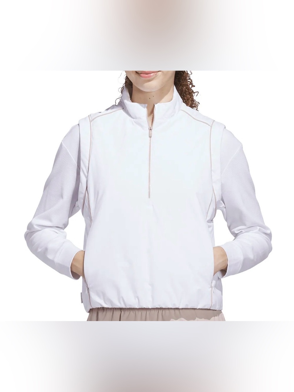 NEW adidas WHITE Women's Beyond Twistknit Loose 1/4 Zip SUBTLE Puffer Vest SZ L